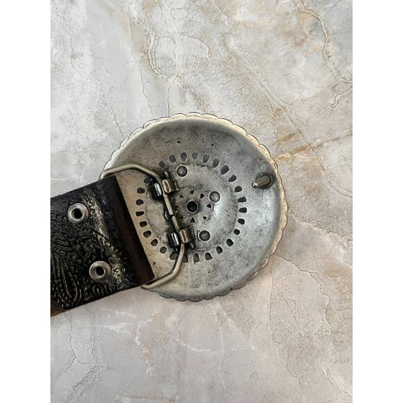 Vintage Fossil Size M Belt Embossed Leather Silver Metal Rhinestone Buckle main image 7